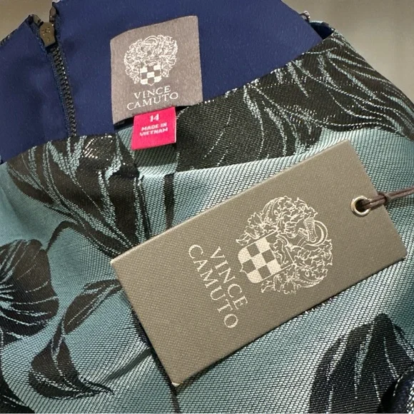 Vince Camuto NWT Blue/Black Floral cocktail Dress Sz14 appropriate for all event - Picture 3 of 11
